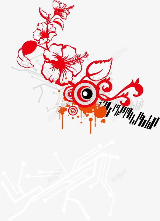 红色花卉片png免抠素材_新图网 https://ixintu.com 小清新 扭曲 方块 红色 花卉