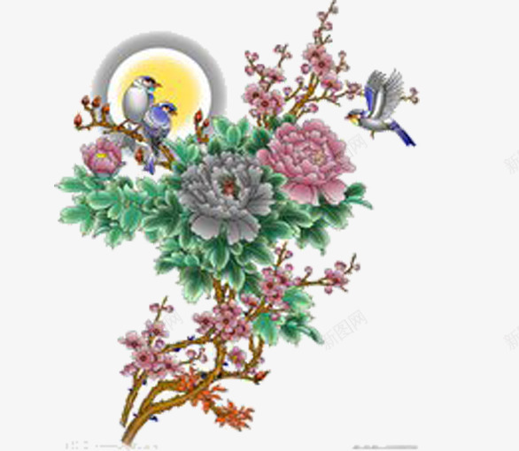 牡丹花开png免抠素材_新图网 https://ixintu.com 工笔画 暗红色 牡丹花 雍容华贵