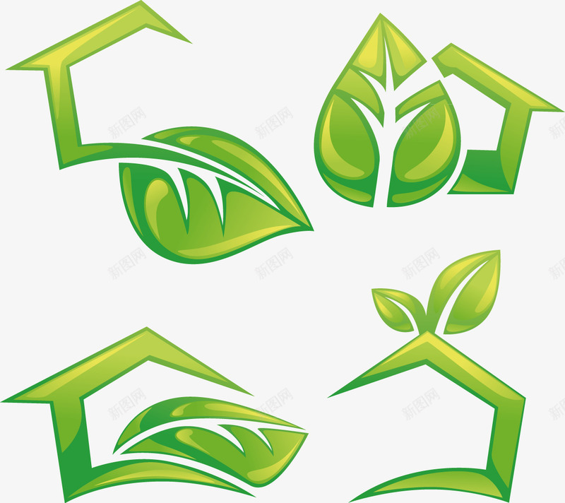 绿叶图标png_新图网 https://ixintu.com 图标 小图标 小房子 标识标志图标 树叶 环保 矢量素材 绿叶 绿叶图标