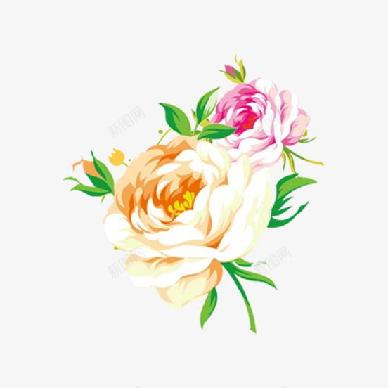 卡通手绘盛开的牡丹花png免抠素材_新图网 https://ixintu.com 卡通手绘 植物 盛开的牡丹花 粉色的 美丽的 黄色的