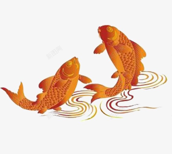 鲤鱼戏水png免抠素材_新图网 https://ixintu.com 卡通 可爱 波浪 金色 鲤鱼跳龙门