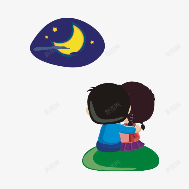 看月亮的情侣png免抠素材_新图网 https://ixintu.com 人物 卡通画 看月亮 矢量装饰 装饰