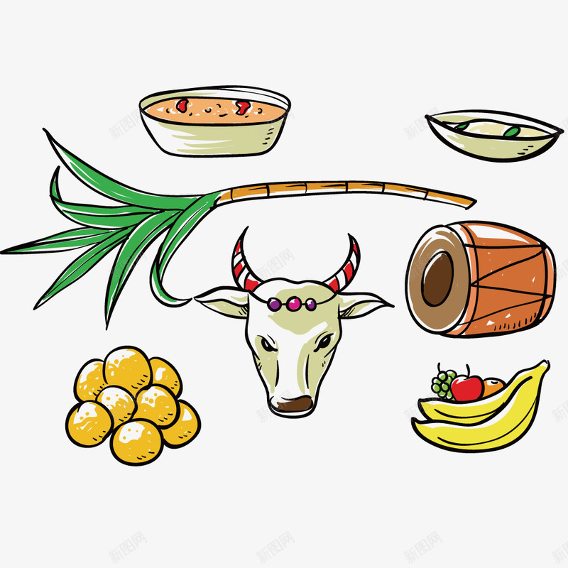 节日庆祝元素png免抠素材_新图网 https://ixintu.com 娱乐 形状 木桶 游戏 牛头 玩耍