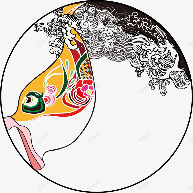 中国风鲤鱼波浪图腾png免抠素材_新图网 https://ixintu.com 中国风 图腾 波浪 鲤鱼