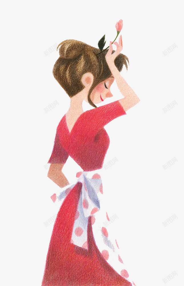 彩铅手绘美丽女人png免抠素材_新图网 https://ixintu.com 创意设计 可爱卡片 手绘插画