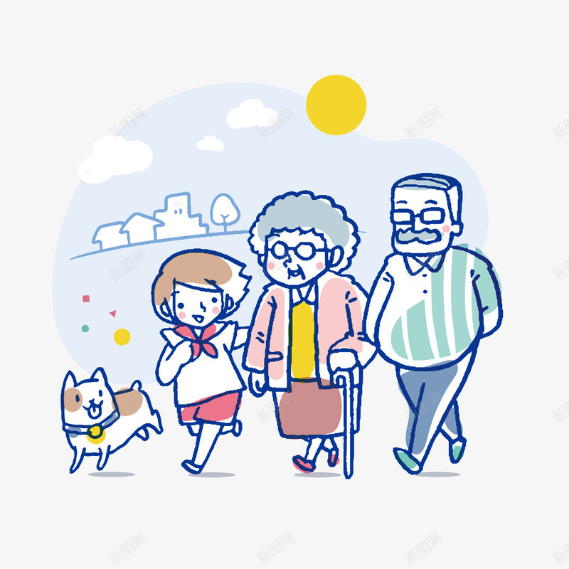 彩色手绘度假png免抠素材_新图网 https://ixintu.com 卡通 太阳 小狗 度假 彩色 手绘 线稿