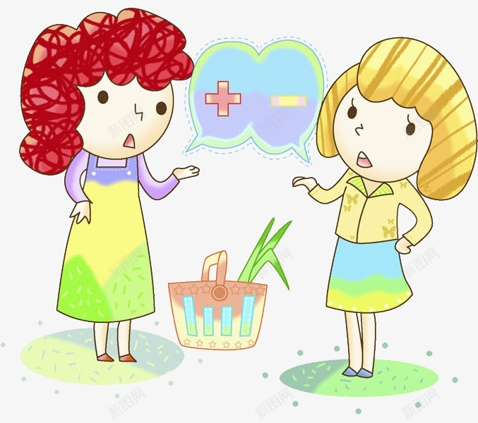 讲价的女人png免抠素材_新图网 https://ixintu.com 买菜 加减符号 卖菜 卡通 女人 菜篮子 讲价的