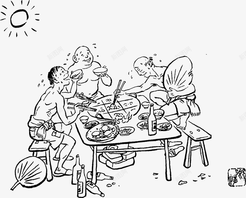 吃火锅png免抠素材_新图网 https://ixintu.com 吃火锅 太阳 手绘人物