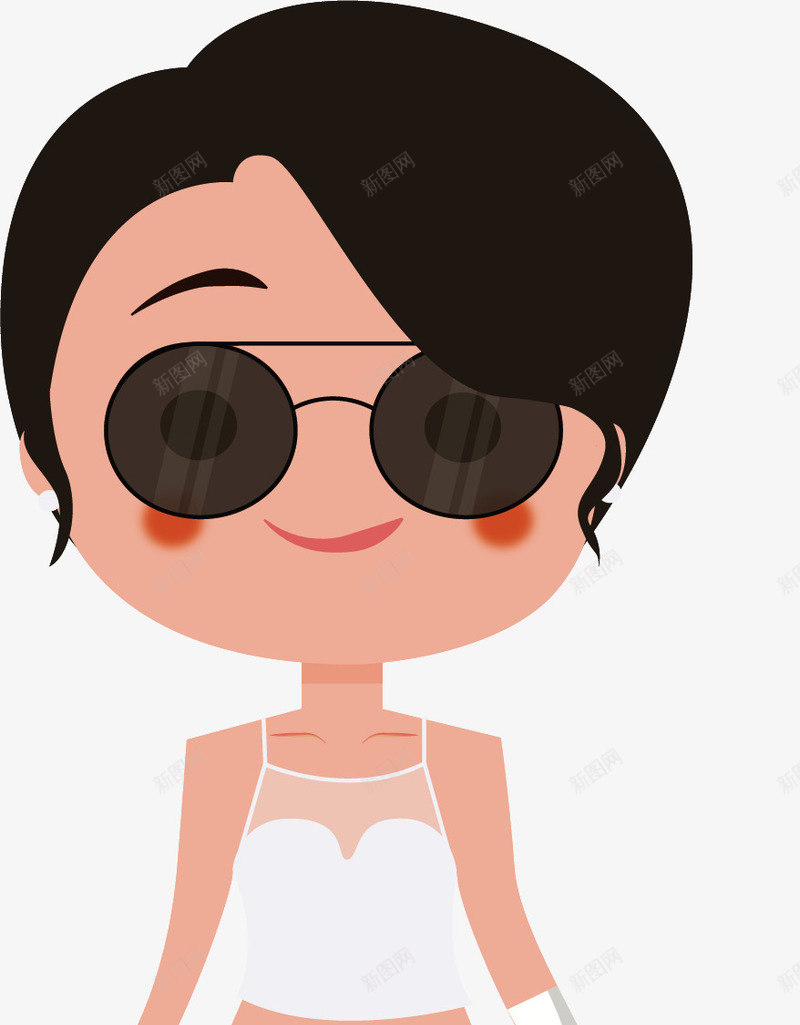 白色吊带女孩png免抠素材_新图网 https://ixintu.com 太阳镜 朋克女孩 白色吊带 矢量素材 黑色短裙