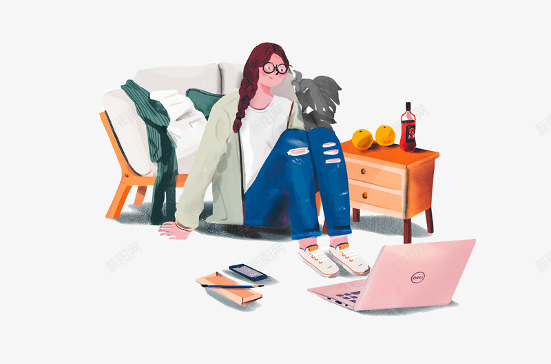 卡通上网的女人插画png免抠素材_新图网 https://ixintu.com 上网 卡通手绘 女人 拖鞋 插画 沙发 海报 电脑