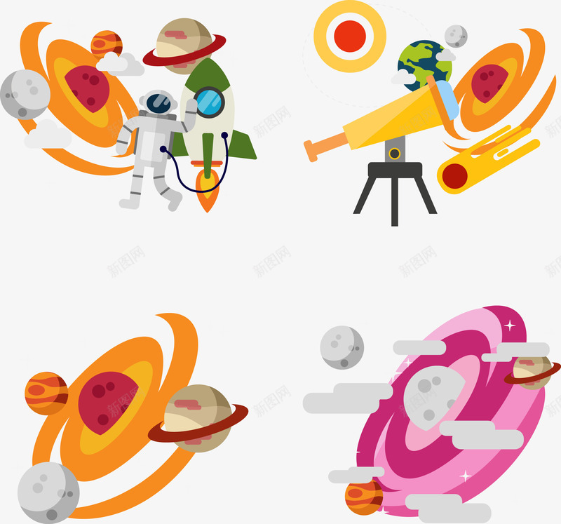 手绘宇宙星系png免抠素材_新图网 https://ixintu.com 扁平 手绘 星球 星系