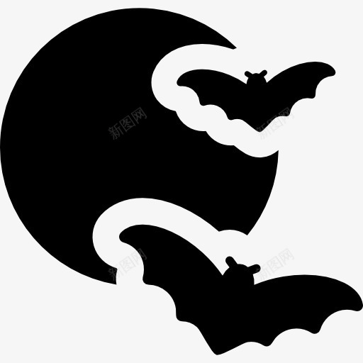 晚上图标png_新图网 https://ixintu.com 可怕的满月 恐怖 月亮 蝙蝠