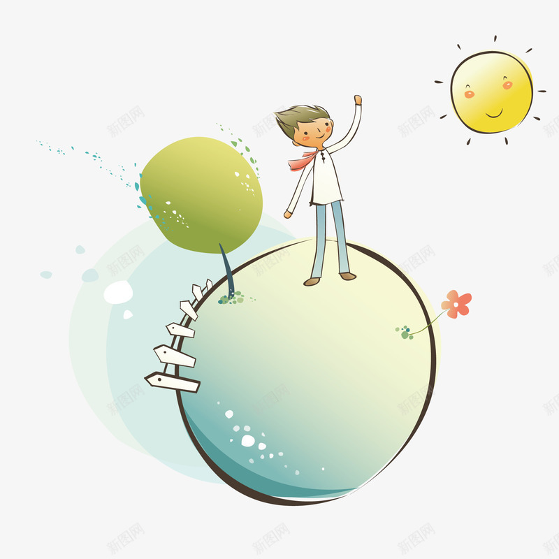 风中的男子矢量图ai免抠素材_新图网 https://ixintu.com 卡通 地球 太阳 树 男孩 矢量图