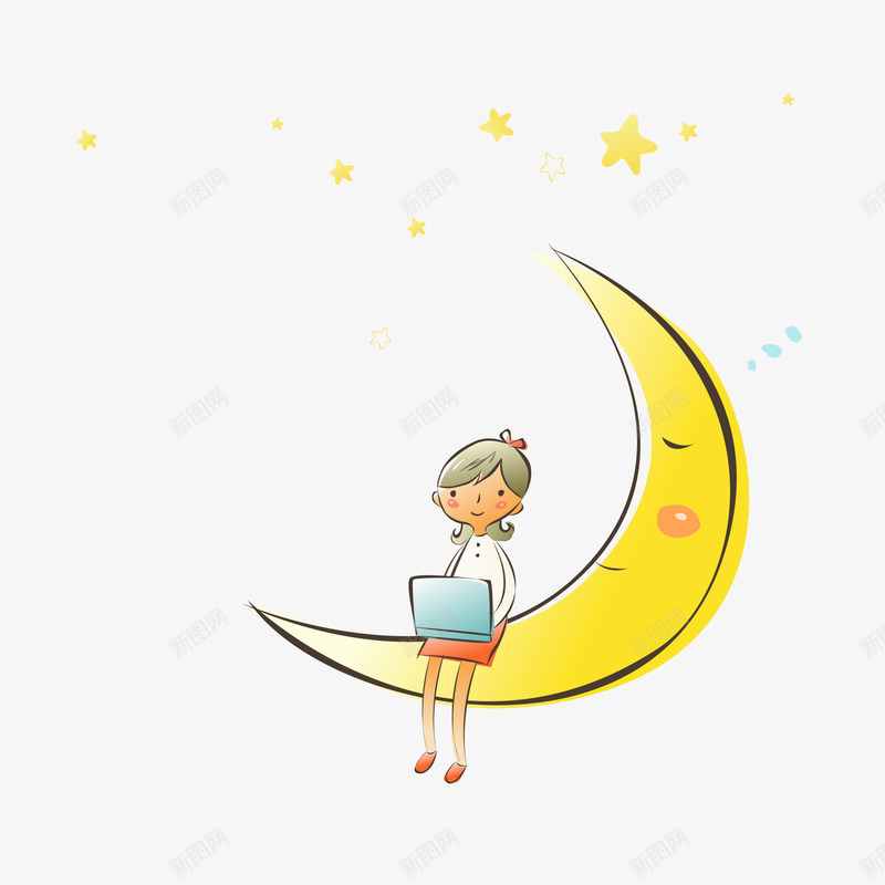 卡通女孩月亮星星插画图png免抠素材_新图网 https://ixintu.com 卡通 女孩 星星 月亮 设计
