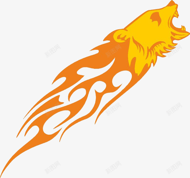 嚎叫的火焰狼png免抠素材_新图网 https://ixintu.com 动物 火焰 狼头 狼性 黄色