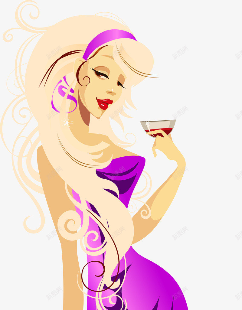 拿着酒杯的女人png免抠素材_新图网 https://ixintu.com 女人 礼服 紫色 酒杯 长裙
