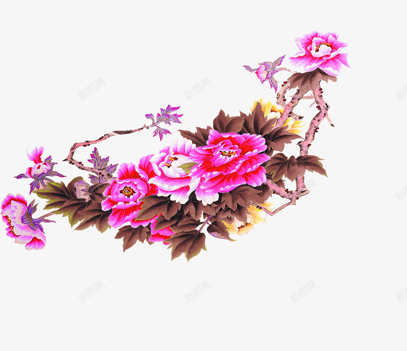 牡丹花国画插画png免抠素材_新图网 https://ixintu.com 中国风 富贵 牡丹花