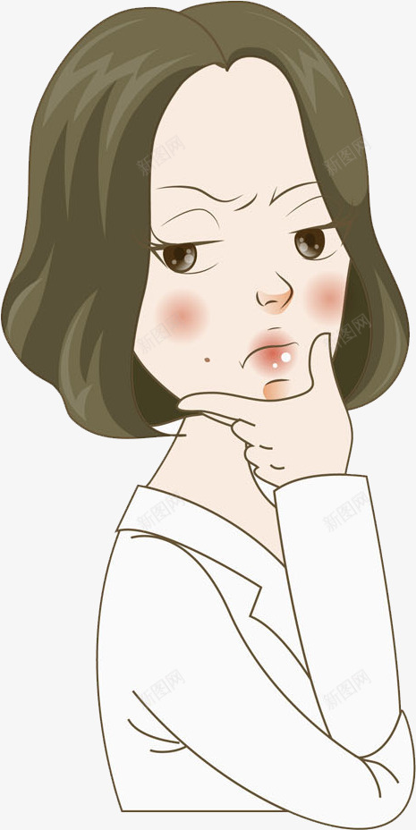 思考女人png免抠素材_新图网 https://ixintu.com 人物画 卡通手绘 思考女人 水彩画 肖像画 装饰图案