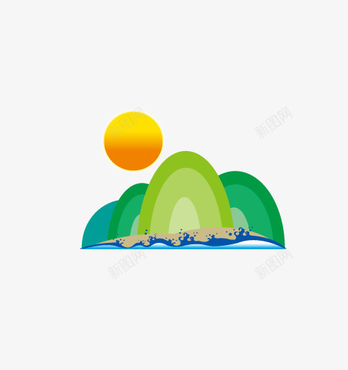 卡通山坡png免抠素材_新图网 https://ixintu.com 卡通 太阳 山 山峰 彩色