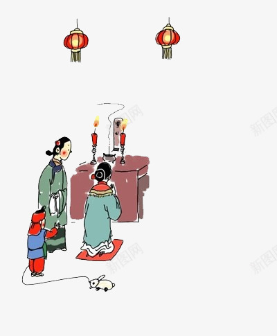 新年拜年png免抠素材_新图网 https://ixintu.com 女人 新年 新年习俗 新年拜年素材 烛台 跪拜