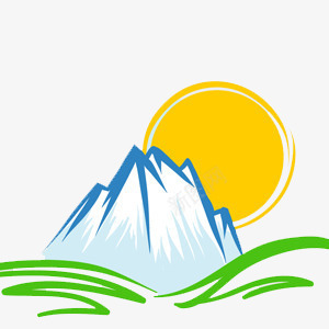 太阳与山png免抠素材_新图网 https://ixintu.com 卡通 太阳 雪山