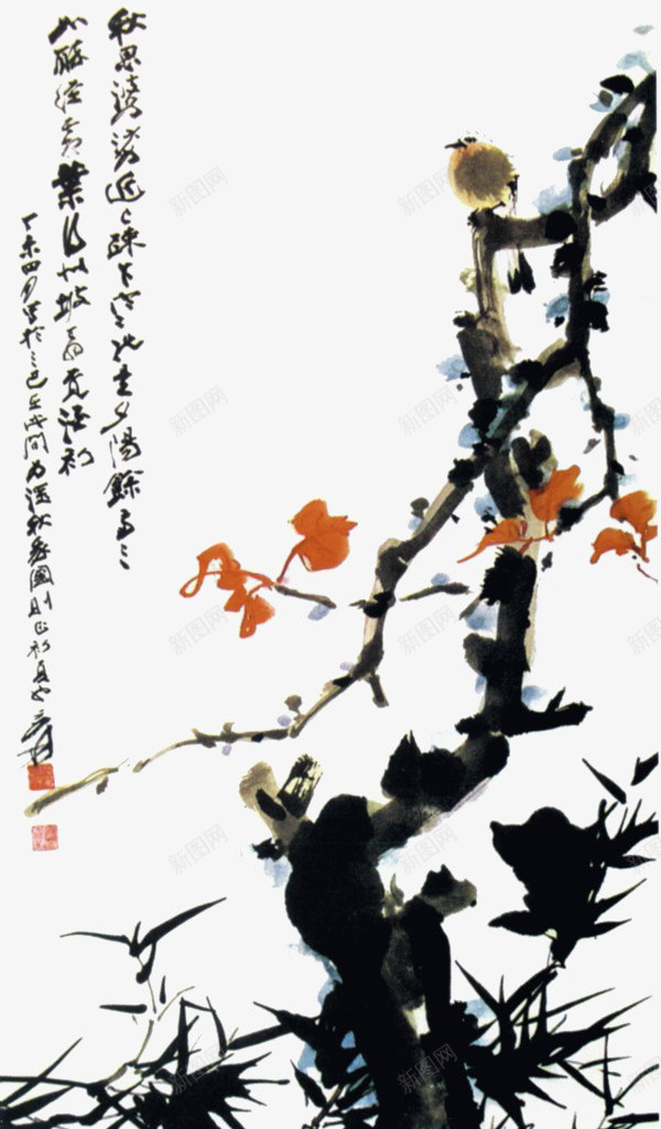 写意花鸟之诗png免抠素材_新图网 https://ixintu.com 中国画 传统国画 写意水墨 国画 水墨画 装饰国画 诗赋