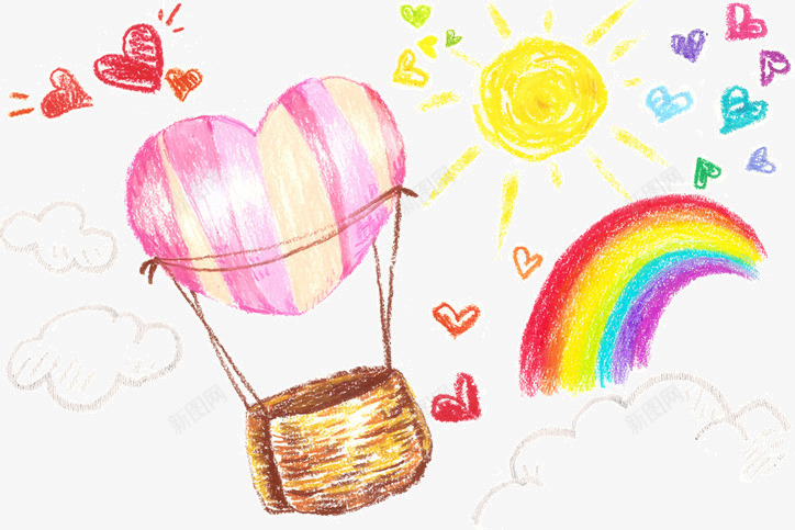 卡通心形热气球太阳彩虹png免抠素材_新图网 https://ixintu.com 卡通心形 心形插图 心形符号 心形边框 情人节 镂空心形