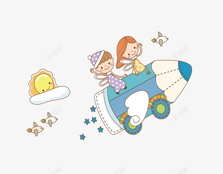 坐在铅笔上的小女孩png免抠素材_新图网 https://ixintu.com 免费png素材 卡通铅笔 太阳 小女孩