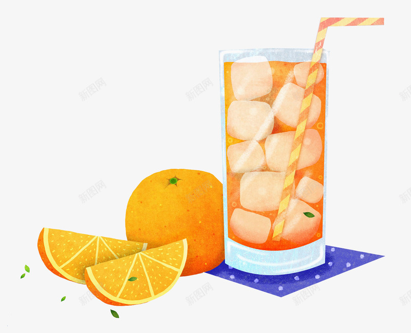 手绘装饰插图夏日冰果汁插画png免抠素材_新图网 https://ixintu.com 冰 冰块 夏日 手绘 插画 果汁 橙子 装饰插图