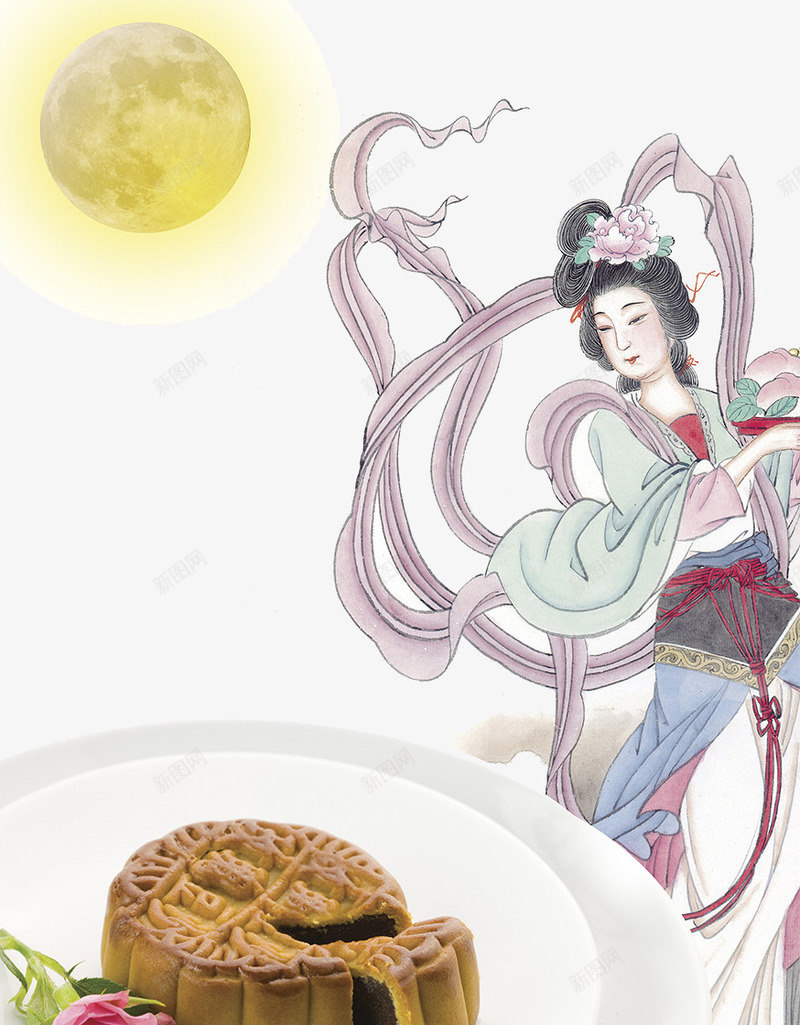 嫦娥奔月神话故事png免抠素材_新图网 https://ixintu.com 中秋佳节 中秋促销 中秋国庆 中秋钜惠 喜迎中秋 团圆 嫦娥奔月 月亮 月饼 神话故事