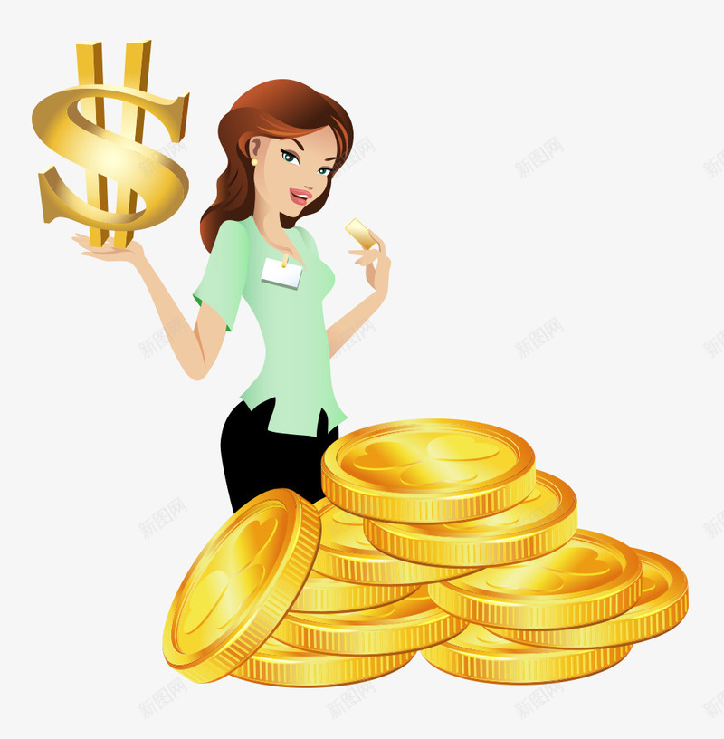 金钱女人png免抠素材_新图网 https://ixintu.com 女人 投资理财 美元 金币 金融 金钱 钱币符号