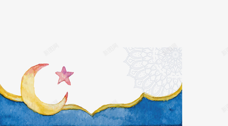 水彩手绘月亮星星宗教横幅png免抠素材_新图网 https://ixintu.com 宗教节日 手绘月亮 星月横幅 星月符号 水彩月亮 矢量png