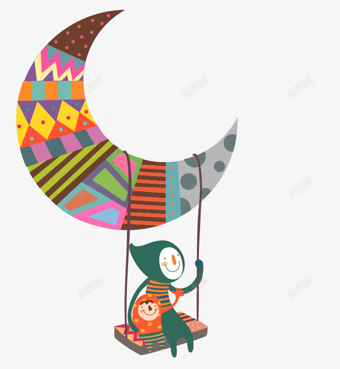 月亮上荡秋千的小孩png免抠素材_新图网 https://ixintu.com 创意图案 小孩 月亮 荡秋千