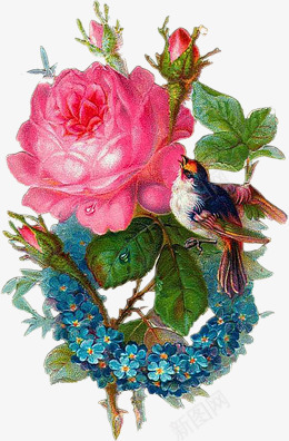 复古图案花饰图标卡通手绘花鸟png_新图网 https://ixintu.com 卡通元素 卡通花 叶子 手绘花素材 森林系图片 玫瑰花 花 花矢量图 花骨朵 鸟