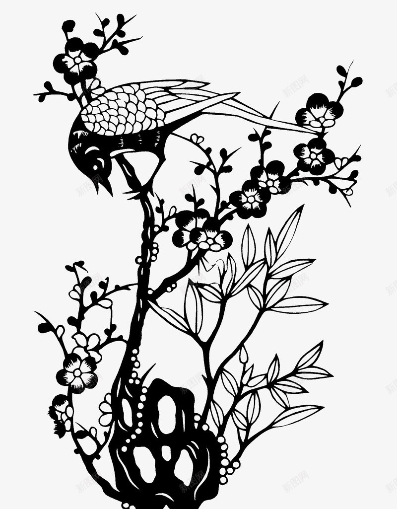 花鸟png免抠素材_新图网 https://ixintu.com 剪纸 窗花 花鸟素材 高清