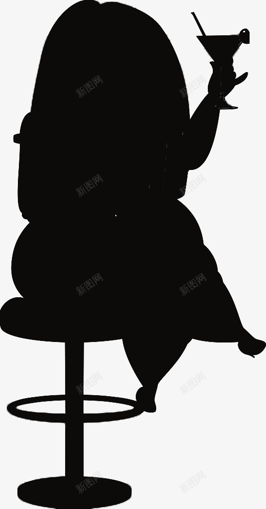 拿酒杯的胖女人黑色剪影png免抠素材_新图网 https://ixintu.com 剪影 女人 装饰 黑色