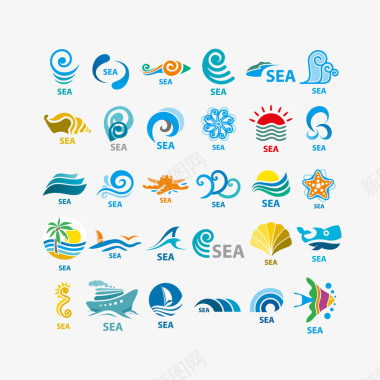 海洋波浪标签元素图标图标