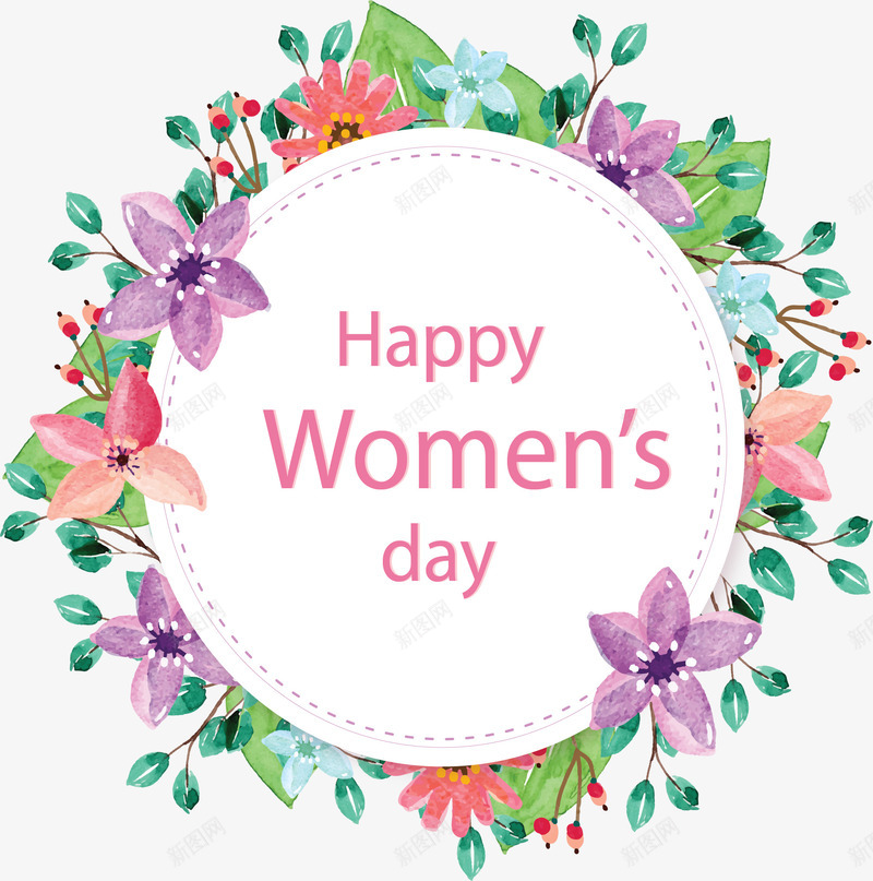 手绘水彩花朵边框矢量图ai免抠素材_新图网 https://ixintu.com 国际妇女节 女人节 妇女节 手绘花朵 水彩花朵 矢量png 矢量图