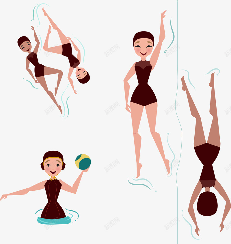 手绘女子游泳png免抠素材_新图网 https://ixintu.com 仰泳 女人 手绘 水上项目 游泳 花样游泳