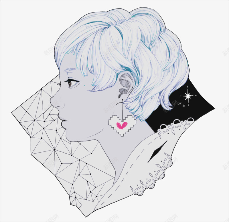 侧面插画女png免抠素材_新图网 https://ixintu.com 卡通人物 插画 时尚女人