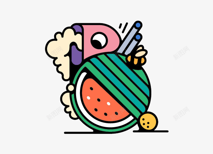 扁平抽象西瓜图案png免抠素材_新图网 https://ixintu.com 创意设计 卡通设计 扁平创意图