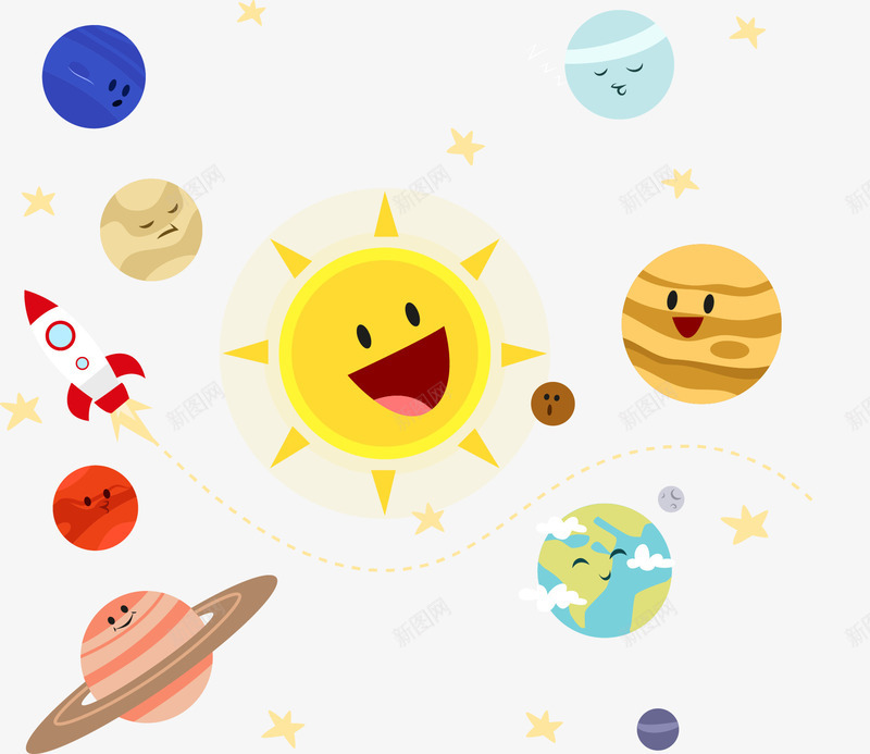 可爱太阳系星球png免抠素材_新图网 https://ixintu.com 九大行星 太阳系 星球 火箭 行星