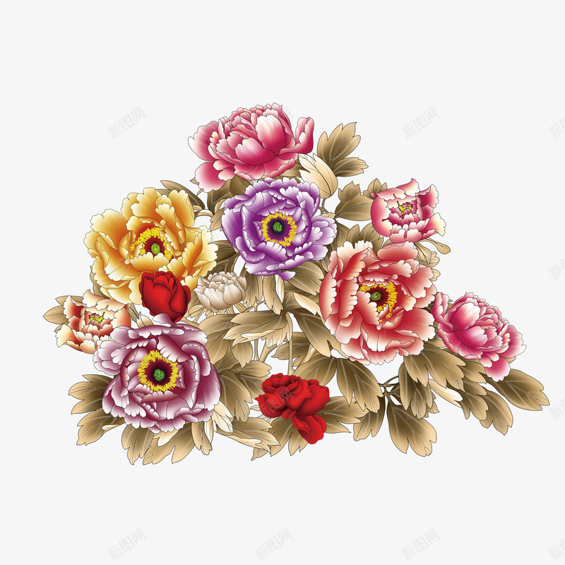 牡丹花中国风花朵png免抠素材_新图网 https://ixintu.com 中国风 插画 牡丹花 花朵