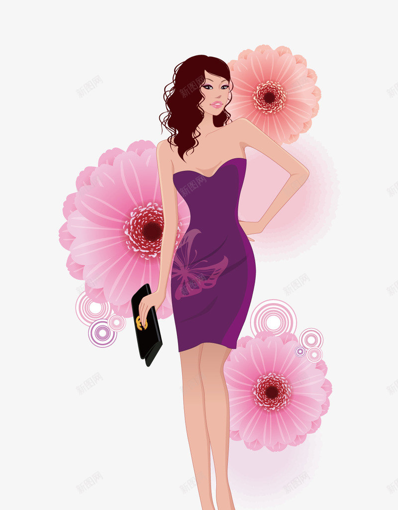 性感的女人矢量图ai免抠素材_新图网 https://ixintu.com 女人 拿包的女人 矢量素材 美女 花朵 矢量图