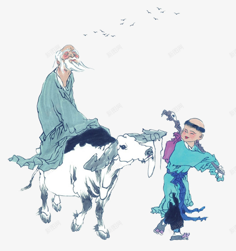 古典人物png免抠素材_新图网 https://ixintu.com 回乡 牧童 老牛 老者