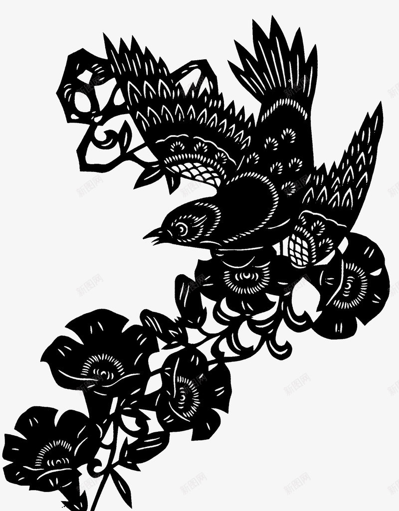 花鸟png免抠素材_新图网 https://ixintu.com 剪纸 窗花 花鸟素材 高清