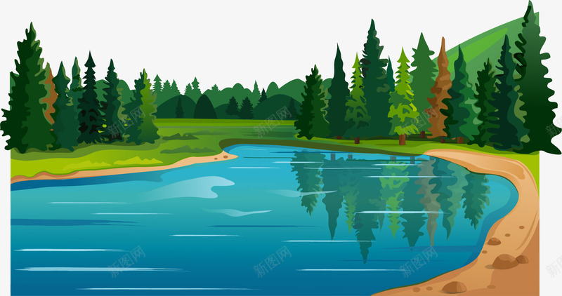 美丽的乡村风景png免抠素材_新图网 https://ixintu.com 乡村风景 大自然风光 小溪流 矢量素材 风土人情
