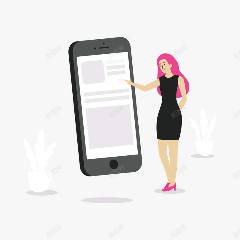 卡通手机APP和女人矢量图ai免抠素材_新图网 https://ixintu.com APP APP手机 女人 女人APP 女人PNG 手机 手机APP 矢量图