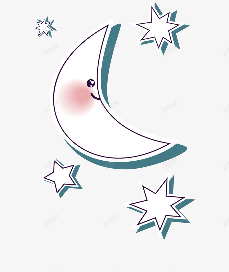 卡通手绘月亮星星png免抠素材_新图网 https://ixintu.com 卡通 星星 月亮 白色