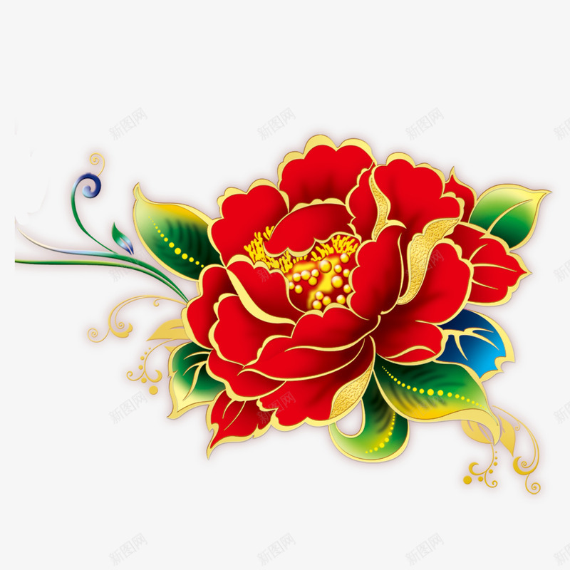 金边花朵牡丹png免抠素材_新图网 https://ixintu.com 叶子 牡丹 花朵
